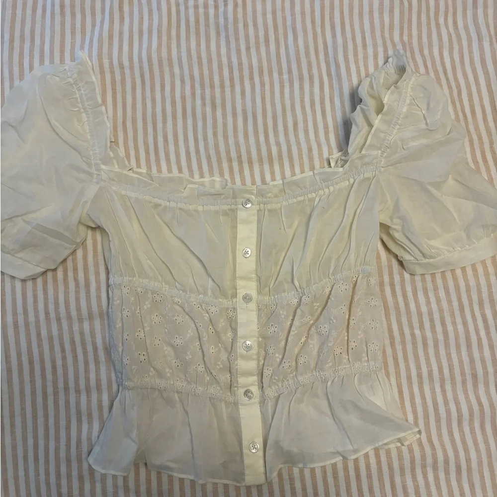 Reformation Ivory Eyelet Puff Sleeve Blouse - Picture 3 of 4